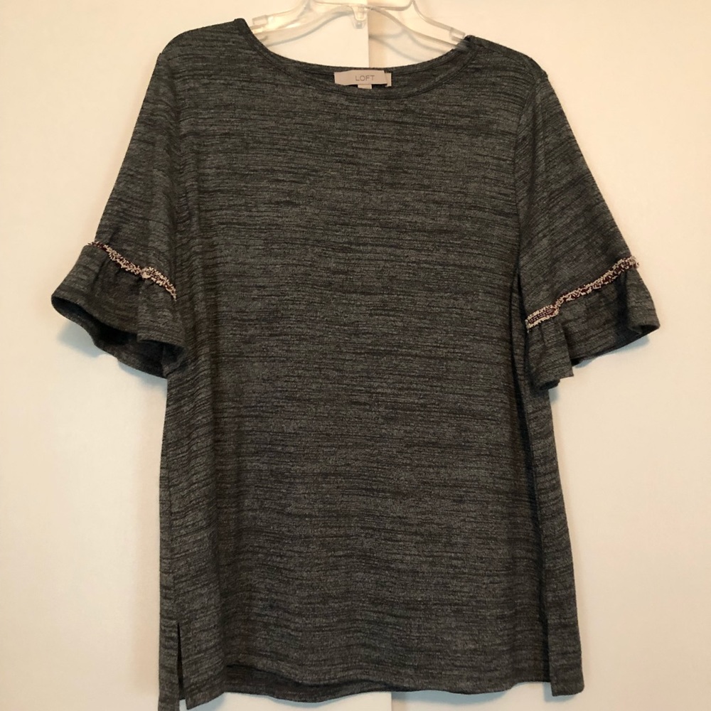 Loft Grey Ruffle Sleeve Top